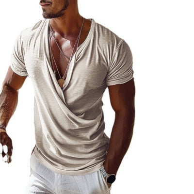 Summer Men's V-neck T-shirt Plain Casual Vacation Tee