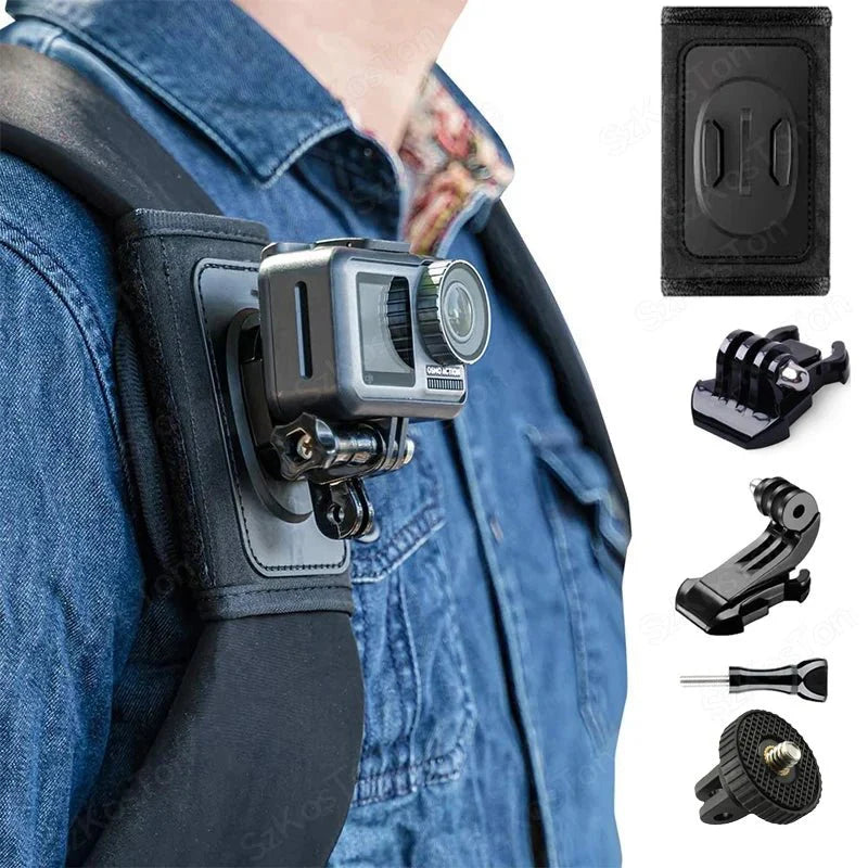 Backpack Strap Mount Adjustable 360 Degree Rotating Action Camera Holder