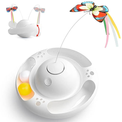 Interactive Cat Toy Butterfly With 3-Speed Motion And Ball For Kittens