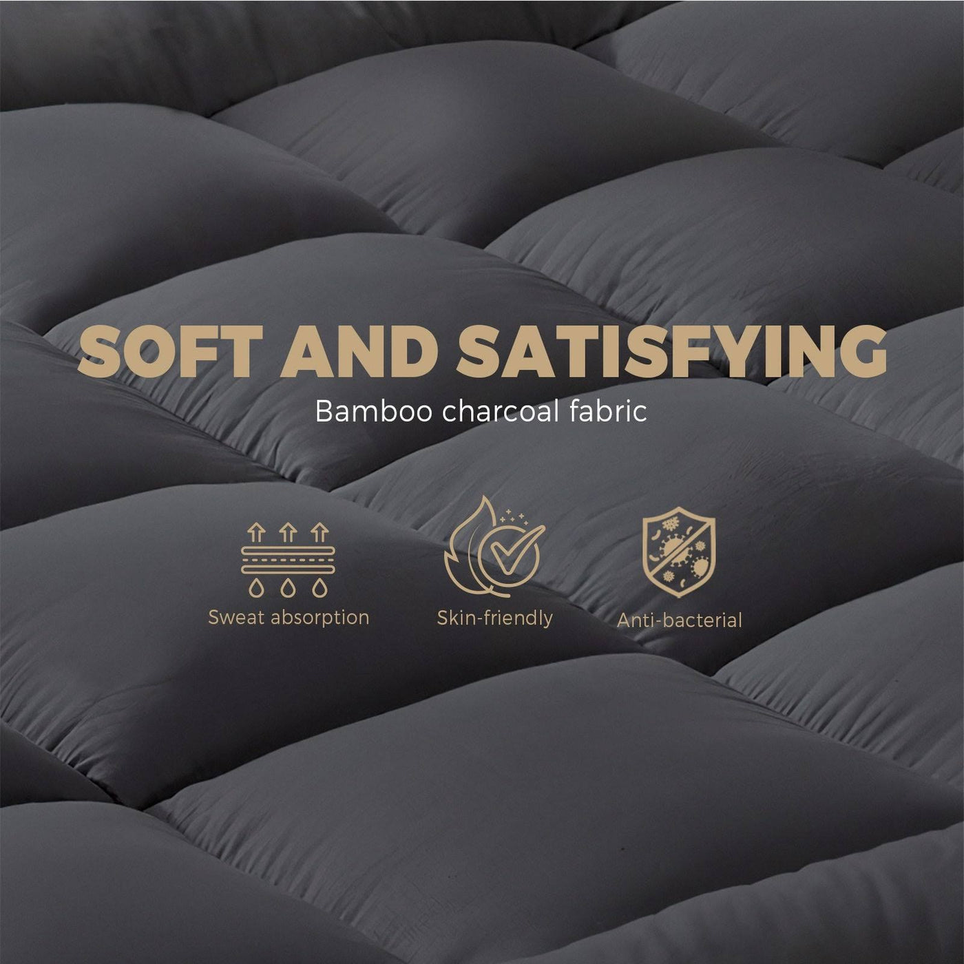 Bamboo Mattress Topper Charcoal Infused Soft Cooling Comfort Layer