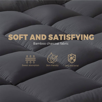 Bamboo Mattress Topper Charcoal Infused Soft Cooling Comfort Layer