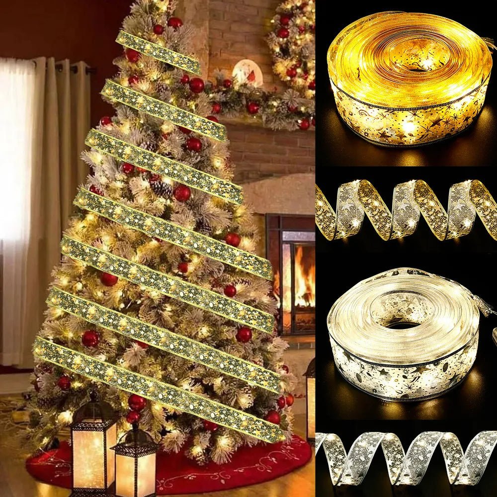 Battery-Operated Christmas Ribbon Light LED Fairy Lights For Tree Ornaments