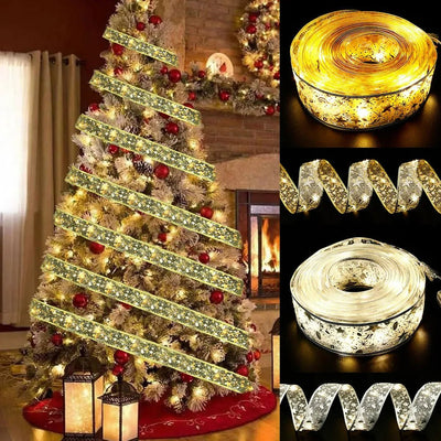 Battery-Operated Christmas Ribbon Light LED Fairy Lights For Tree Ornaments