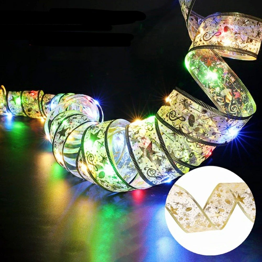 Battery-Operated Christmas Ribbon Light LED Fairy Lights For Tree Ornaments