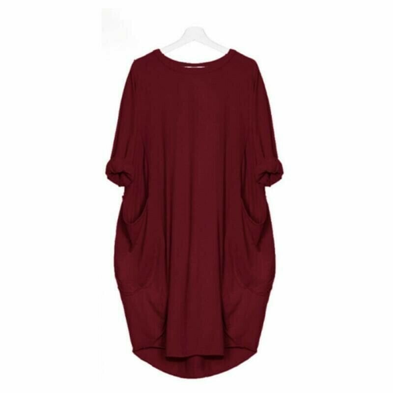 Long Sleeve Casual Loose Pocket Dress Comfortable Everyday Wear