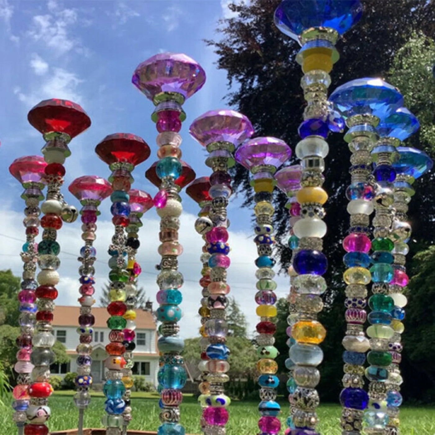 Beaded Christmas Garden Tree Stakes Decorative Outdoor Holiday Accents