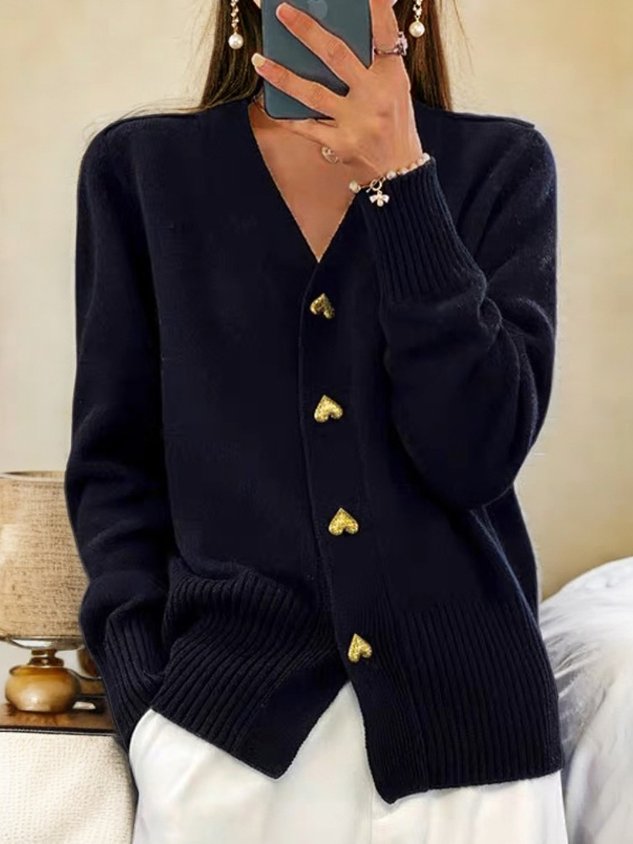 Women's Wool Cardigan Buttoned Casual Plain Yarn Winter Sweater
