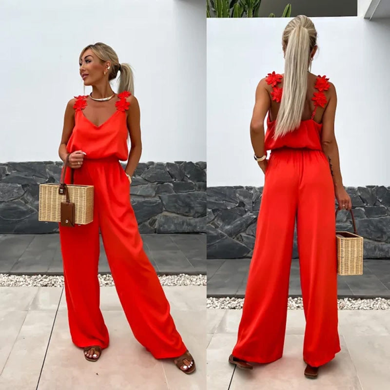 Women's Sleeveless Wide Leg Jumpsuit Elegant Casual Summer Outfit