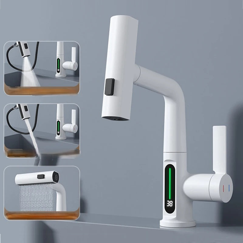 Intelligent Kitchen Faucet Brass Rotatable With Digital Display And Spray Modes