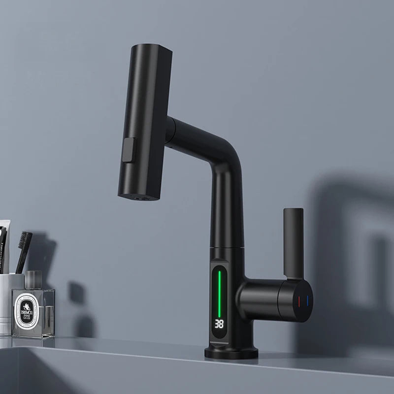 Intelligent Kitchen Faucet Brass Rotatable With Digital Display And Spray Modes