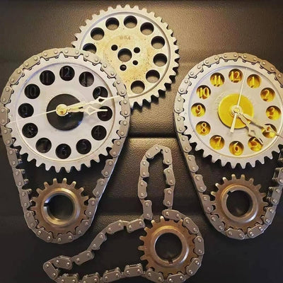 Timing Chain Clock Metal Edition With Rotating Gear Design