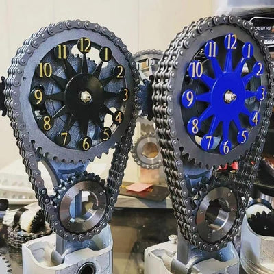 Timing Chain Clock Metal Edition With Rotating Gear Design
