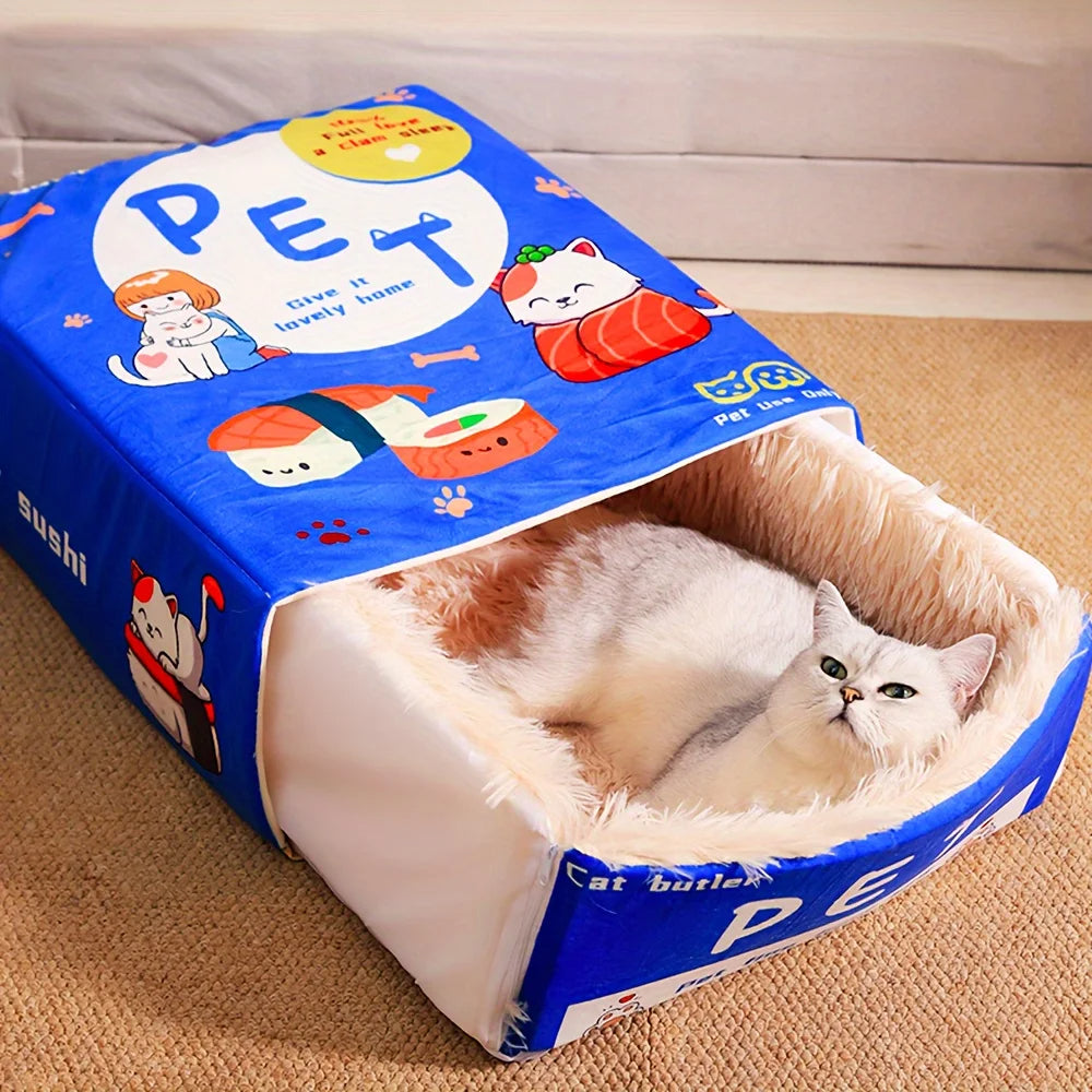 Cozy Cat Nest Bed Plush Soft Zippered House For Large Cats Dogs