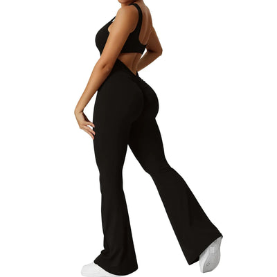 Backless Bootcut Jumpsuit Sleeveless Elastic One-Piece For Yoga