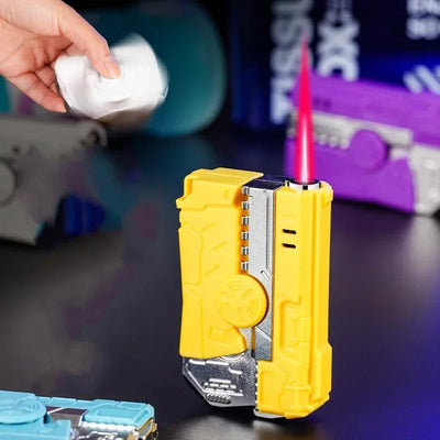 Deformable Fingertip Gyro Decompression Lighter Foldable Windproof Red Flame