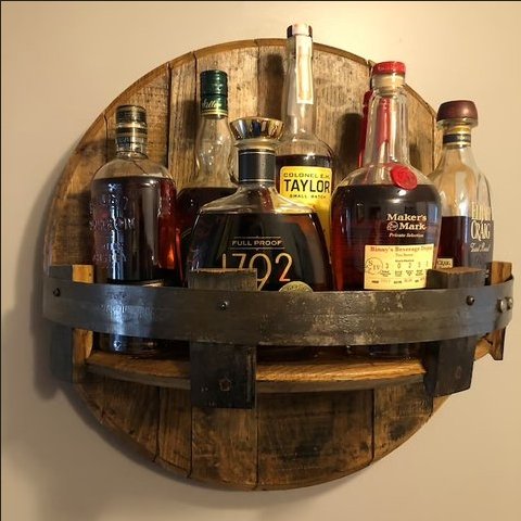 Bourbon Whiskey Barrel Shelf Rustic Wooden Wall Decor Bar Accessory