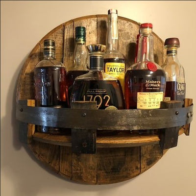 Bourbon Whiskey Barrel Shelf Rustic Wooden Wall Decor Bar Accessory