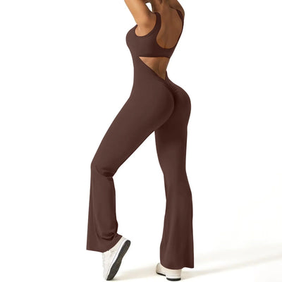 Backless Bootcut Jumpsuit Sleeveless Elastic One-Piece For Yoga