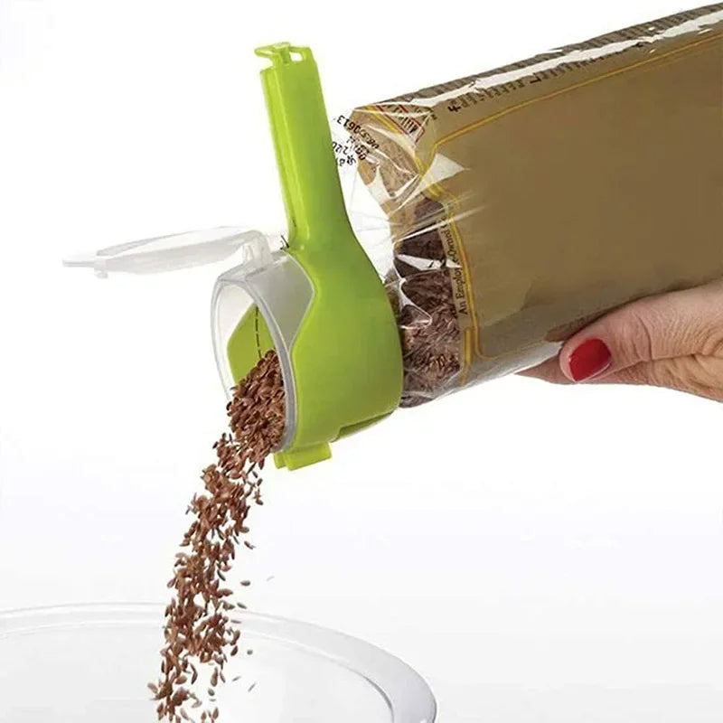Food Storage Bag Sealing Clips With Pour Spout Plastic Cap Clamps