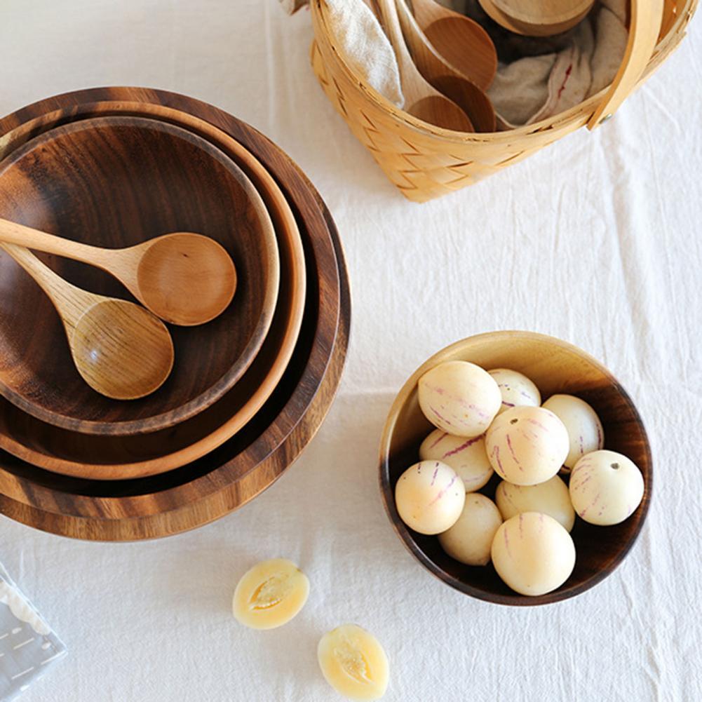 Natural Wooden Bowl For Kitchen Fruit Salad And Food Serving