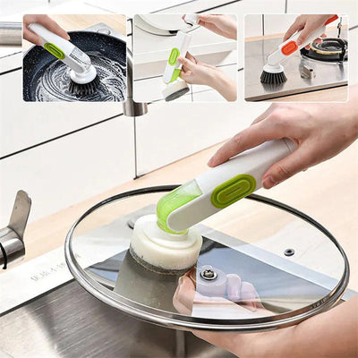 Dish Brush With Soap Dispenser Long Handle And Two Replacement Heads