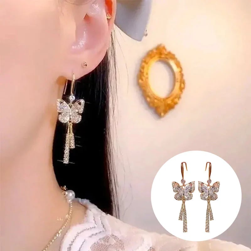 Crystal Butterfly Tassel Earrings Elegant Jewelry For Women