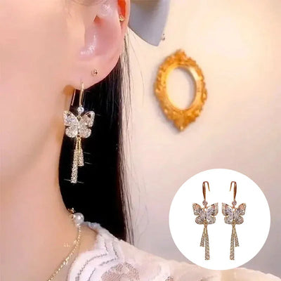 Crystal Butterfly Tassel Earrings Elegant Jewelry For Women