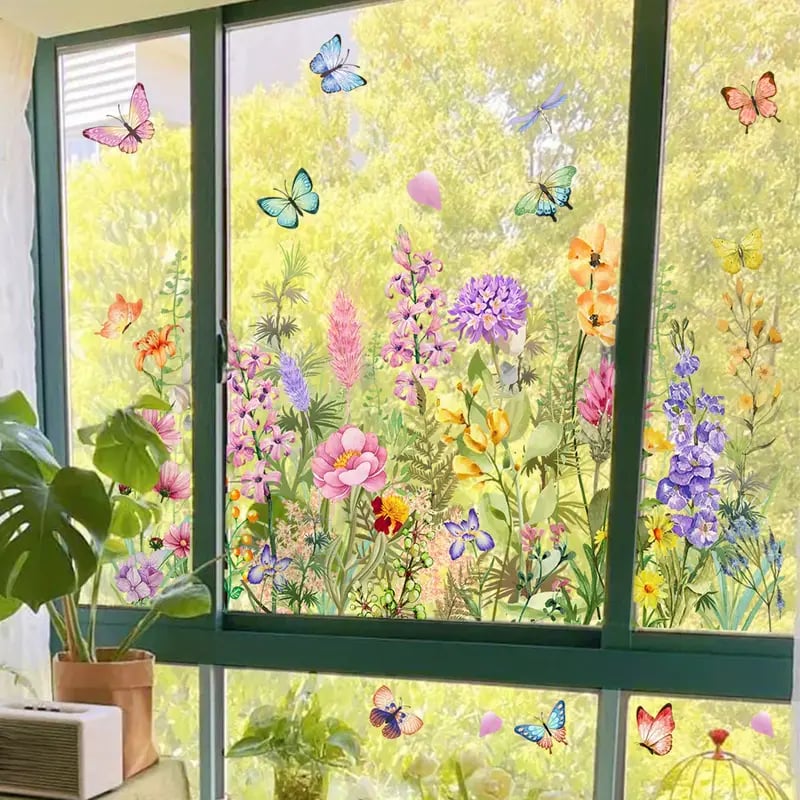 Colorful Floral Window Sticker Bouquet Cut To Size Easily