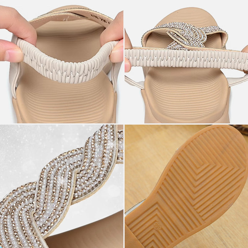 Anti-skid Soft Sole Rhinestone Wedge Heel Sandals For Women