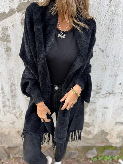 Women's Knitted Shawl Long Sleeve Casual Tassel Coat Wrap