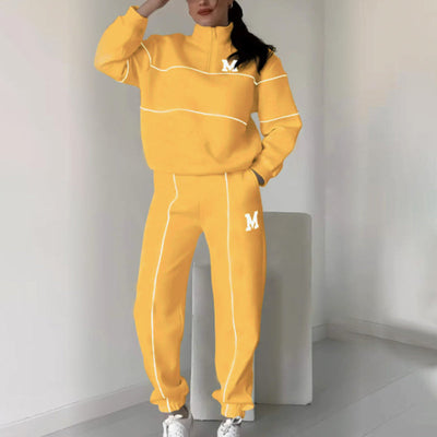 Women's Casual Two Piece Set Long Sleeve Letter M Design