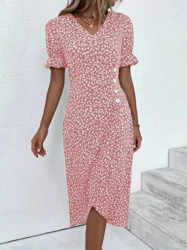 Women Casual Floral Wrap Dress Elegant Summer Style