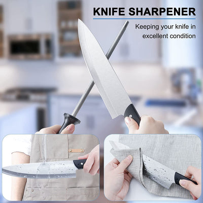 LapEasy 15 Piece Kitchen Knife Set With Pine Block Sharpener
