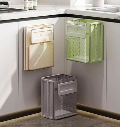 Folding Hanging Trash Can With Lid For Cabinet Bathroom Bedroom