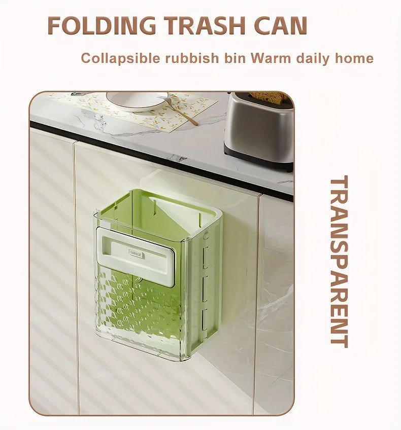 Folding Hanging Trash Can With Lid For Cabinet Bathroom Bedroom