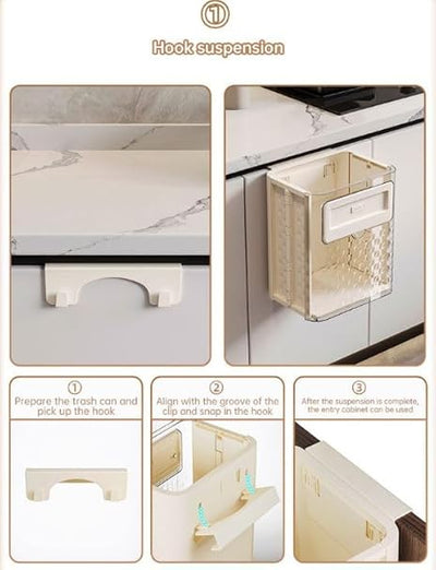 Folding Hanging Trash Can With Lid For Cabinet Bathroom Bedroom