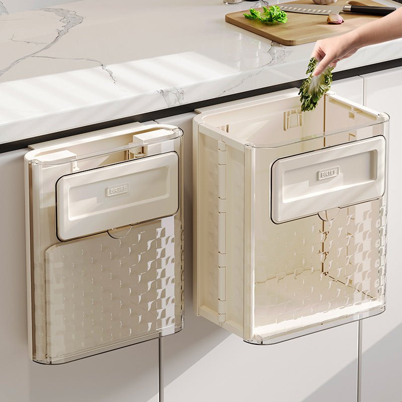 Folding Hanging Trash Can With Lid For Cabinet Bathroom Bedroom