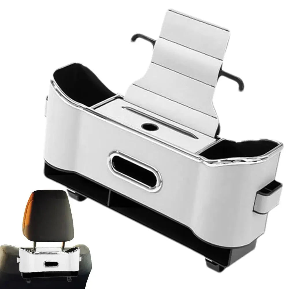 Car Headrest Storage Box With 2 Hooks Flocking Backseat Organizer
