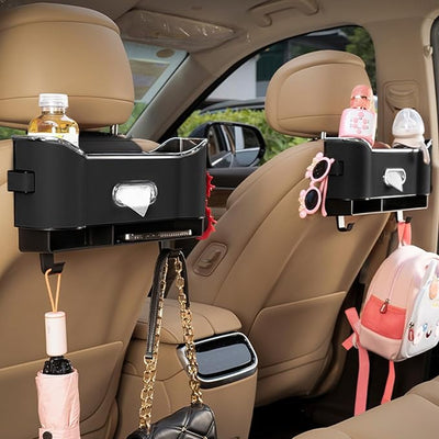 Car Headrest Storage Box With 2 Hooks Flocking Backseat Organizer