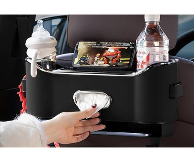 Car Headrest Storage Box With 2 Hooks Flocking Backseat Organizer