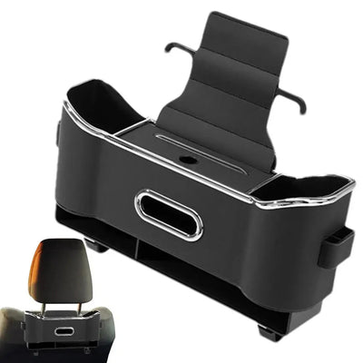 Car Headrest Storage Box With 2 Hooks Flocking Backseat Organizer