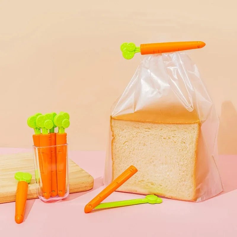 Food Bag Sealing Clips Set Of 5 Carrot Shaped Snack Clamps