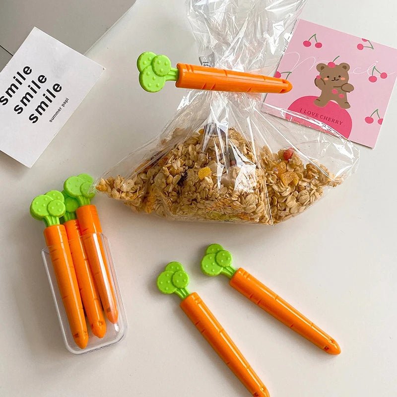 Food Bag Sealing Clips Set Of 5 Carrot Shaped Snack Clamps