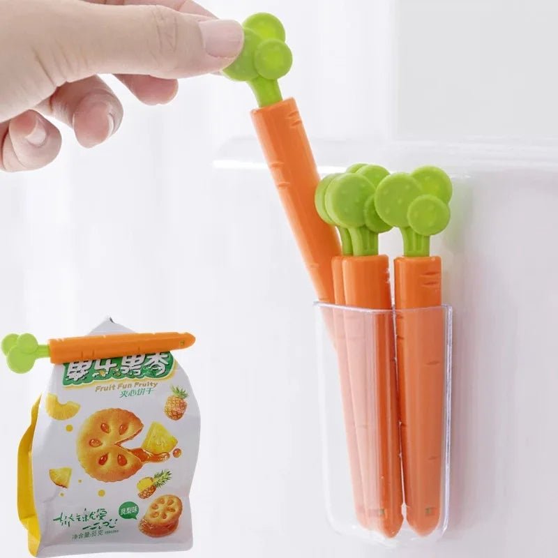 Food Bag Sealing Clips Set Of 5 Carrot Shaped Snack Clamps