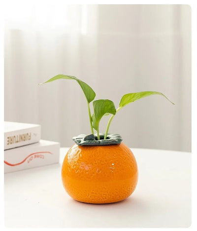 Ceramic Hydroponic Tabletop Vase Orange Succulent Flower Pot