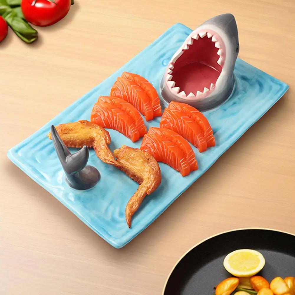 Ceramic Shark Sushi Plate Rectangle Serving Board For Snacks And Desserts