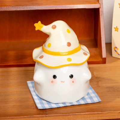 Funny Ghost Ceramic Mug With Lid Spooky Halloween Coffee Cup