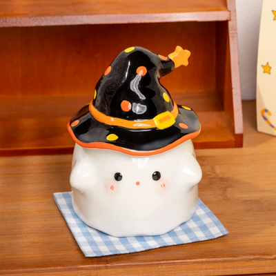 Funny Ghost Ceramic Mug With Lid Spooky Halloween Coffee Cup