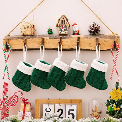 Knitted Mini Christmas Socks Red Green Hanging Festive Decorations