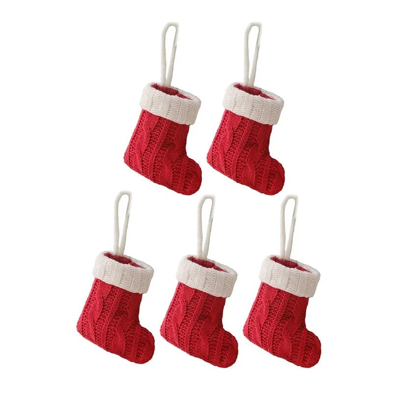 Knitted Mini Christmas Socks Red Green Hanging Festive Decorations